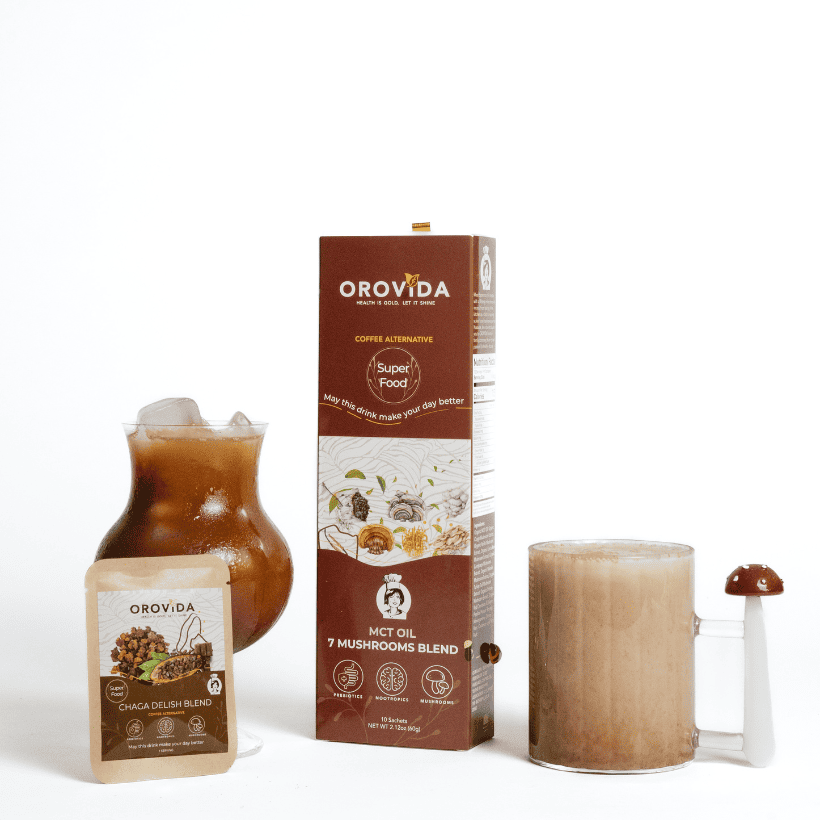 Orovida products including a box, bottle, and glass on a white background