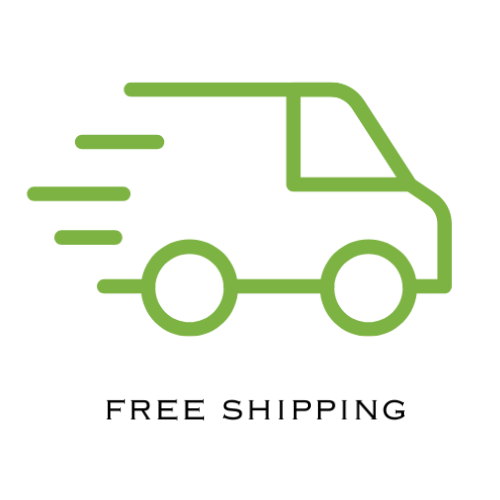 Green delivery van icon with 'FREE SHIPPING' text on a white background
