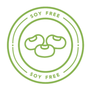 Green 'Soy Free' label with a soybean icon on a white background