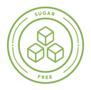 Green icon with sugar cubes and 'Sugar Free' text on a white background